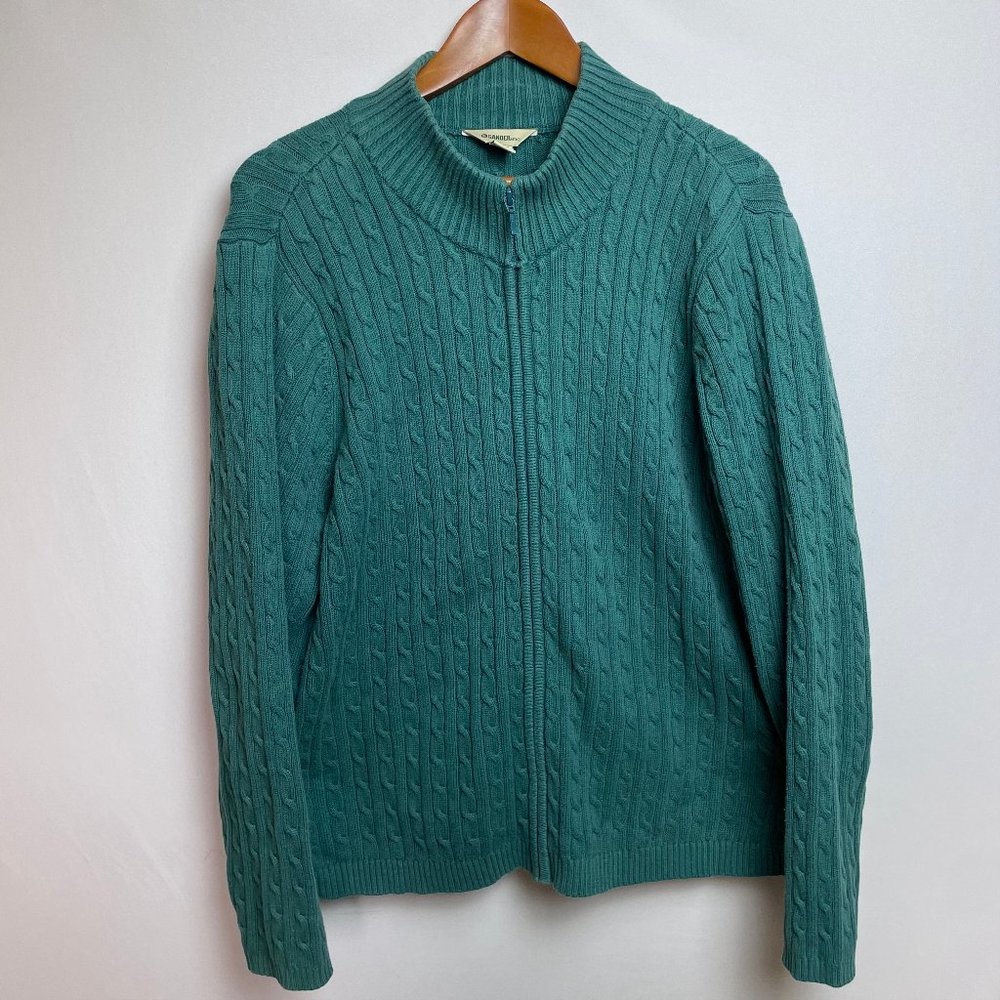 Gander Mountain Womens Full Zip Cardigan Sweater Size 1X Green Heavy Cable Knit